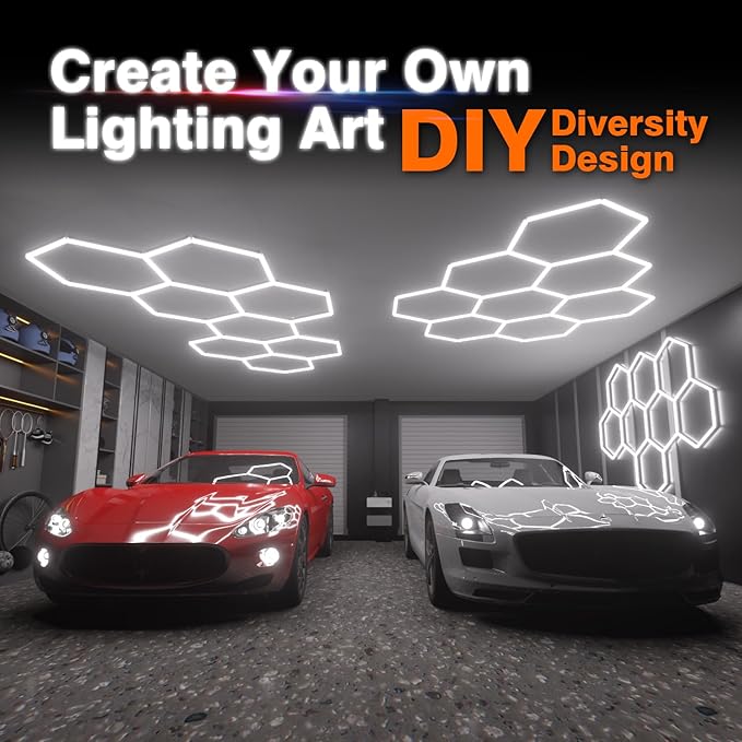 Hexagon Garage Lights: 245W 35 Pack 8 Grids LED Garage Lights - Easy Install 6500K Super Bright Honeycomb Light for Warehouse, Car Detailing Shop, Exhibition Hall, Gym