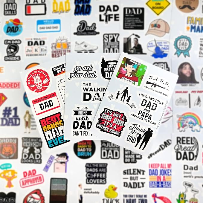 BulbaCraft 100Pcs Funny Dad Stickers for Fathers Day - Funny Gifts for Dad from Daughter or Son, Happy Birthday Daddy Laptop Decals, Gifts for Women & Men