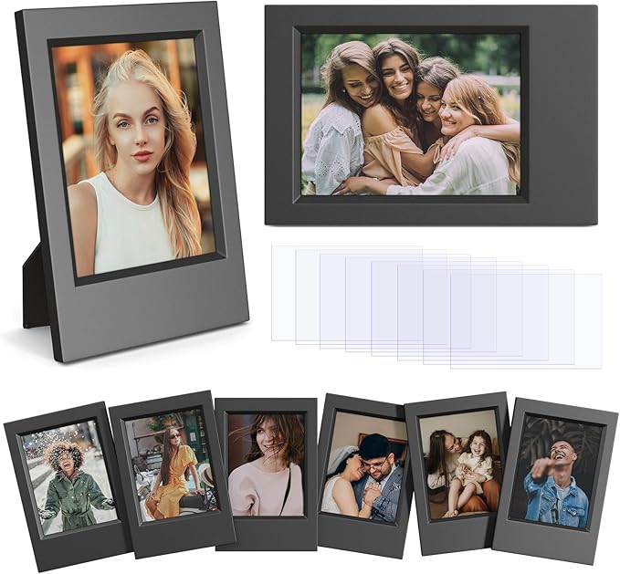 HIYQIN 8 Pack 2x3 Mini Photo Frames for for Fuji Instax Mini 3 inch Picture/Polaroid 3-Inch Films - for Desktop Display Small Wallet Size Picture frame with Clear Protective Covers - Black