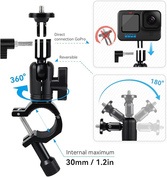 YUSEN Super Clamp Camera Mount with 1/4" Screw Bike/Bicycle/Motorcycle Handlebars Mount Compatible with DSLR Camera/Gopro/LED Lights/Ronin-M/Ronin MX/Freefly MOVI