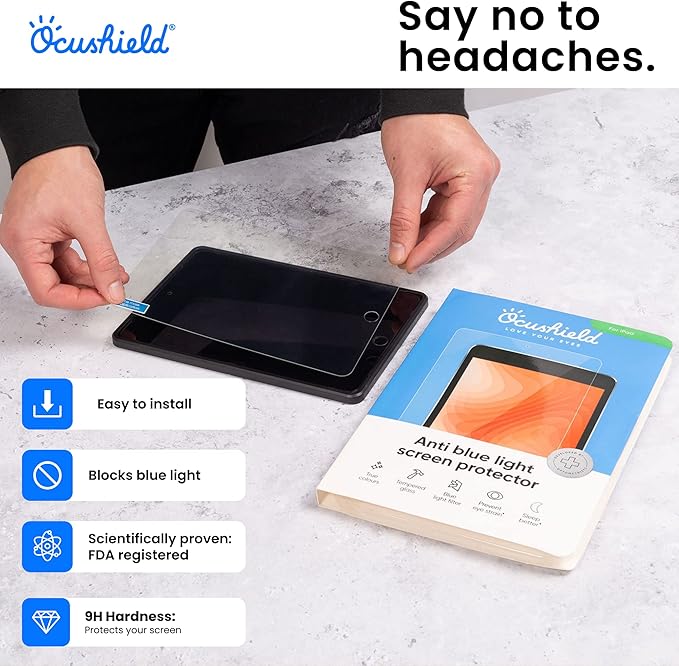 Ocushield Anti Blue Light Screen Protector for Apple iPad Pro 10.5" (2nd Gen, 2017)/iPad Air 3 (2019) - Blue Light Filter for iPad - Eye Protection - Accredited Medical Device - Anti-Glare