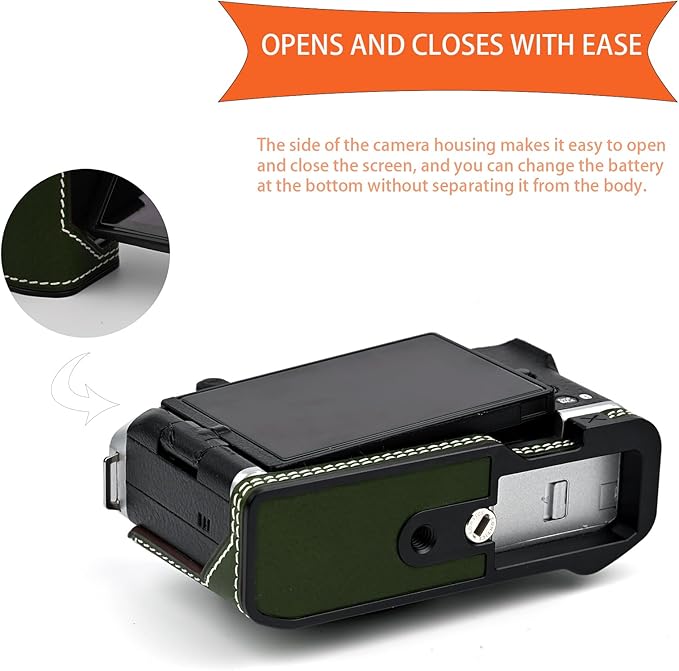 Handmade Genuine Leather Camera Half Case for Fujifilm X-M5/Fujifilm X-M5 Camera Case/Fujifilm X-M5 Case - Top Layer Cowhide Body + Metal Base Plate (Green M-Box)