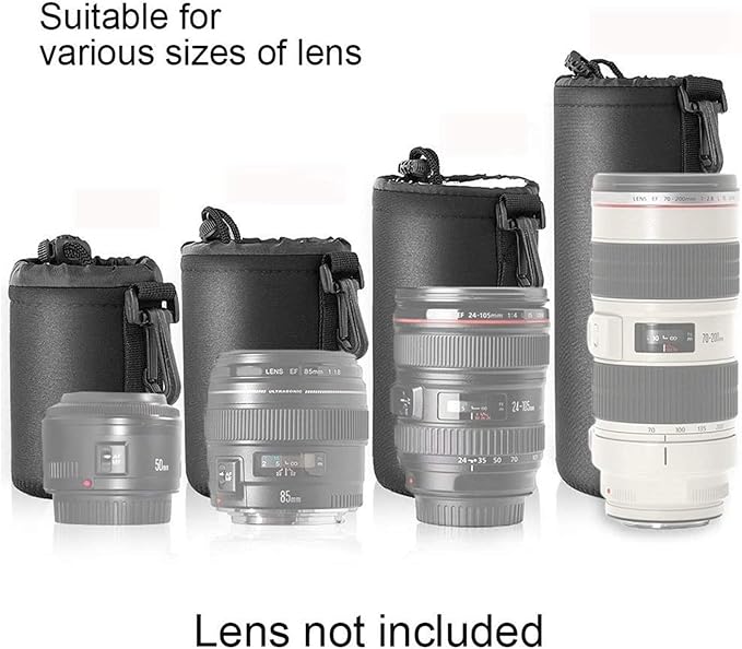 Selens 4 Pack Lens Cases with Thick Protective Neoprene Camera Lens Pouch Set for DSLR Camera Lens Sony Nikon Olympus Panasonic - Size: Small, Medium, Large and Extra Large Pouches