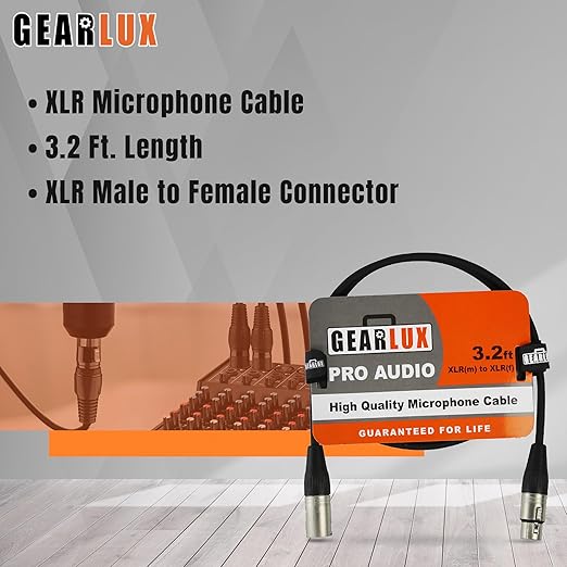 Gearlux XLR Microphone Cable, Fully Balanced, Male to Female, 3.2 Feet - 6 Pack
