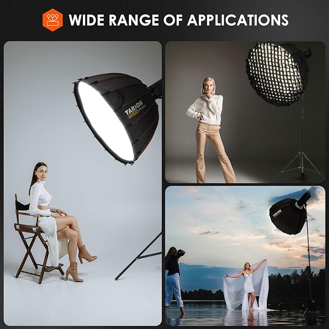 TARION Quick Release Parabolic Softbox - Bowens Mount Softbox with Diffusers/Honeycomb Grid/Carrying Bag for Live Streaming, Photography, Videography (Parabolic 23.5"/60cm)