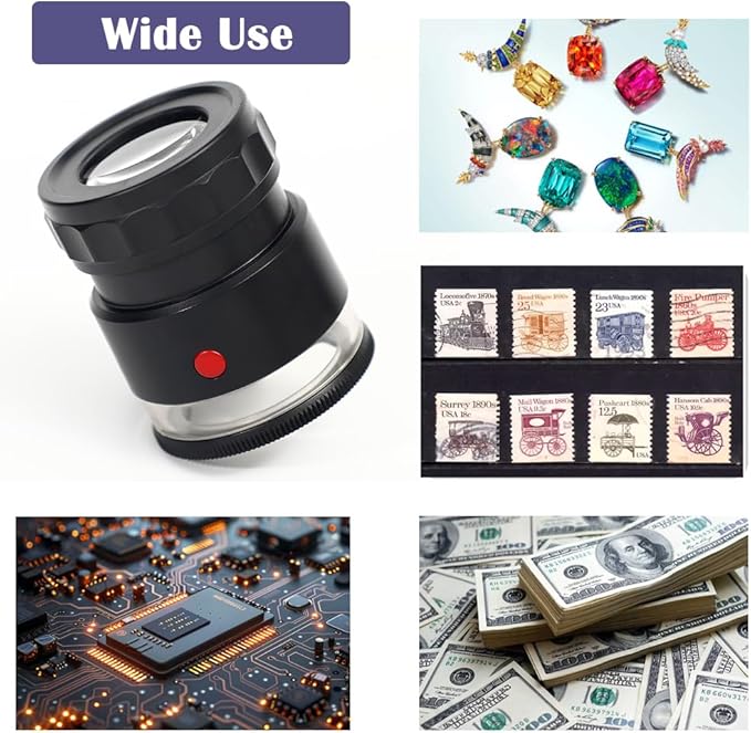AOOFCMLLC 10X Loupe Magnifier, Jewelry Loupe Magnifier with LED Light and Scale, 10X Magnifying Glass for Gems, Coins, Stamps
