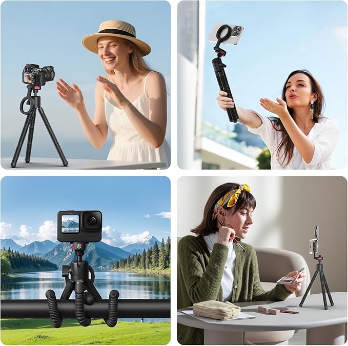 ULANZI MT30 Magnetic Flexible Tripod for iPhone 17-12 Series with 1/4" Thread, Mini Bendable Phone Holder Stand for MagSafe & Cameras, Octopus Mini Tripod Mount for Creative Shooting & Video Recording