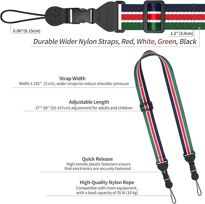 Adjustable Shoulder Strap, Comfortable for Camera Neck Lanyard iPad Strap iPad Strap for iPad, Camera, Binocular, Crossbody, Tablet, Laptop, Binocular(Red, White & Green Black A94)