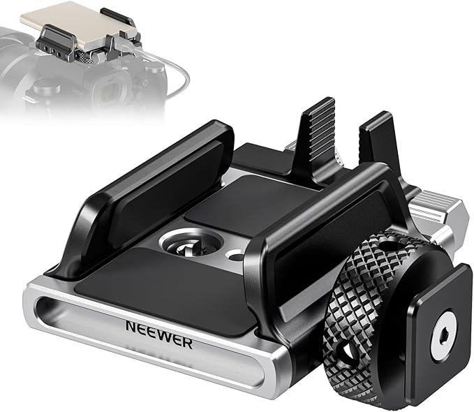NEEWER Universal SSD Holder Mount Bracket with Cold Shoe/Cable Clamp, 1.6"-2.6" for T5 T7 T9 SSD, Compatible with SmallRig Cage for BMPCC 4K 6K, 15 Pro/15 Pro Max Phone Cage, UA059