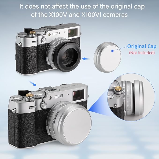 Haoge LH-X51B 2in1 All Metal Ultra-Thin Lens Hood with Adapter Ring Set for Fujifilm X100VI FinePix X100V Camera Accessories Black
