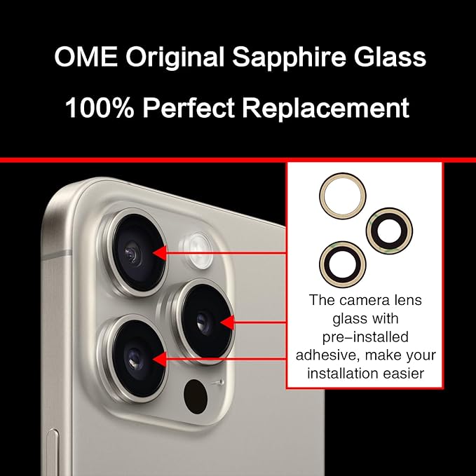 ASDAWN Back Rear Camera Lens Glass Replacement for iPhone 16 Pro 6.3 inches and iPhone 16 Pro Max 6.9 inches Camera Lens replacement with Pre-Installed Adhesive + Repair Tool Kit + Installation Manual