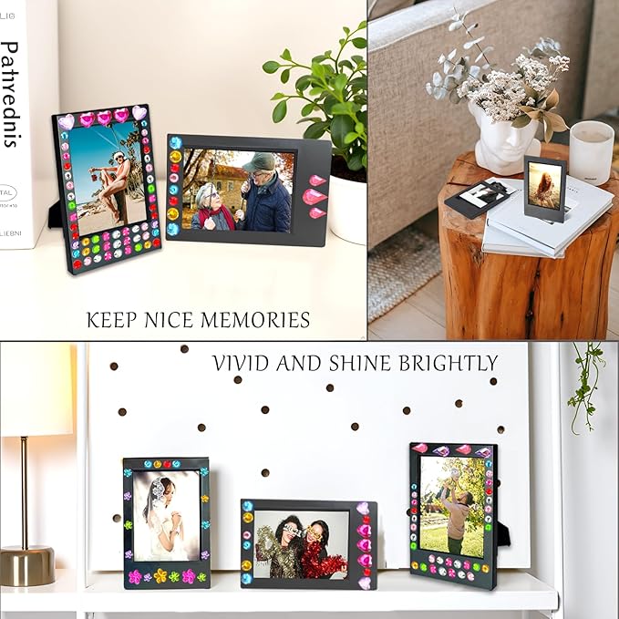 JOYZO 2x3 Picture Frames for Instax Mini Film, 6 Pack Mini Frames with Clear Covers and 3D Gems Stickers for Fuji Instant Camera 12 11 9 8 40 41 90 99 SE EVO Photo Display - Black