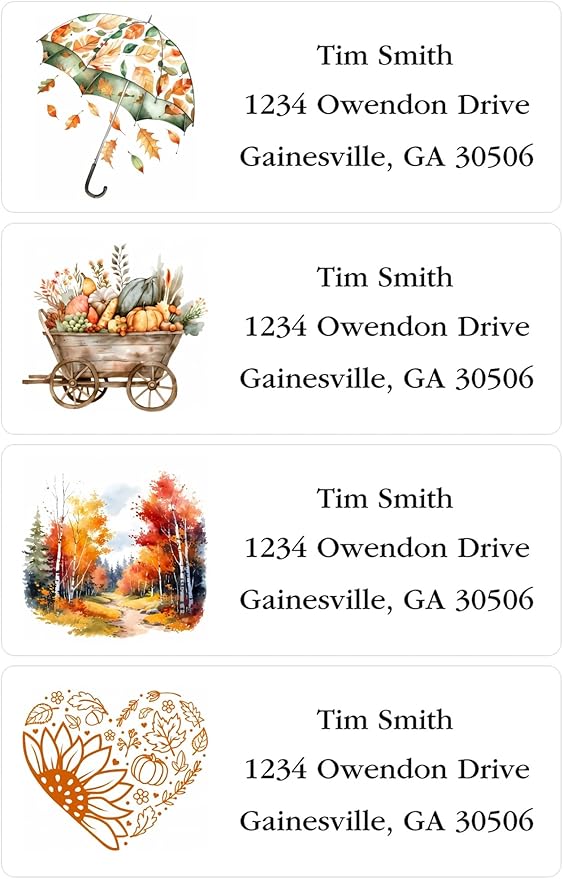 Address Labels Personalized Return Address Labels, 2.6" x 1" Fall Leaves Custom Mailing Label for Envelopes (30-1200) Customized Self Adhesive Stickers Printable Mail Envelope Adress Label, White