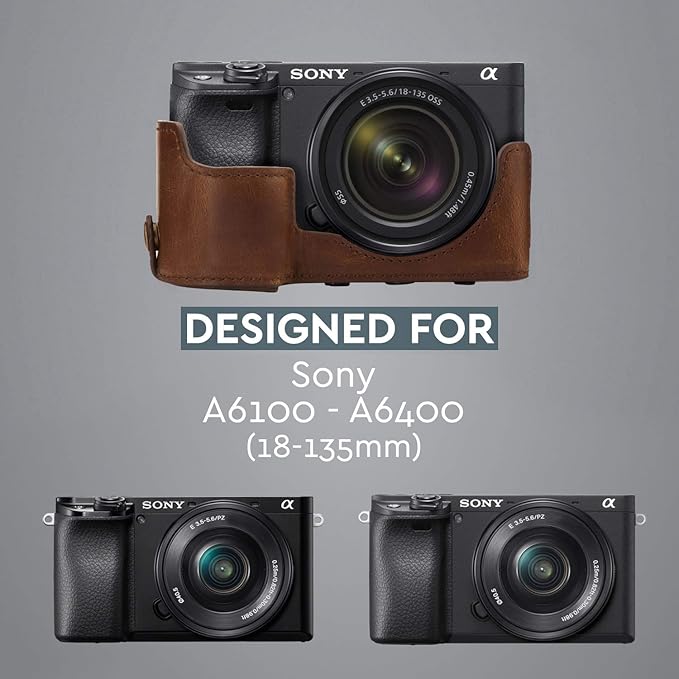 MegaGear MG1661 Ever Ready Leather Camera Case Compatible with Sony Alpha A6400 (18-135mm) - Brown