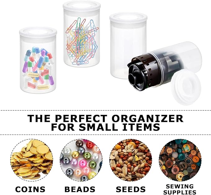 10 PCS Empty Clear Film Canisters with Lids, Small Film Canister Storage Containers Rocket Tube for Science Projects, Small Film Cans Sewing Storage Case for Art Supplies, Beads, Fish Hooks