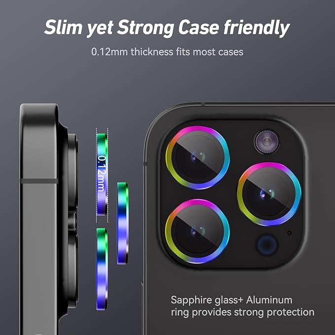 Jeluse Camera Lens Protector for iPhone 17 Pro Max/17 Pro/16 Pro Max/16 Pro/15 Pro Max/15 Pro/14 Pro Max/14 Pro, 9H Tempered Glass Screen Protector Cover Alignment Kit Metal Individual Ring
