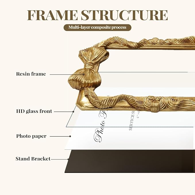 Cuspin 5x7 Picture Frame Gold Bow Frames, Vintage 5 by 7 Photo Frame with Bowknot Design, Ornate Handcrafted Resin Antique Frame with Glass Front for Wall and Tabletop Display, Home Decor, Gift Ideas