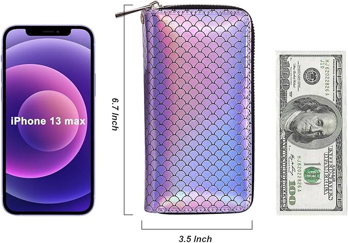 Cellphone Wallet for Women Dual Zipper Long Purse with Removable Wristlet