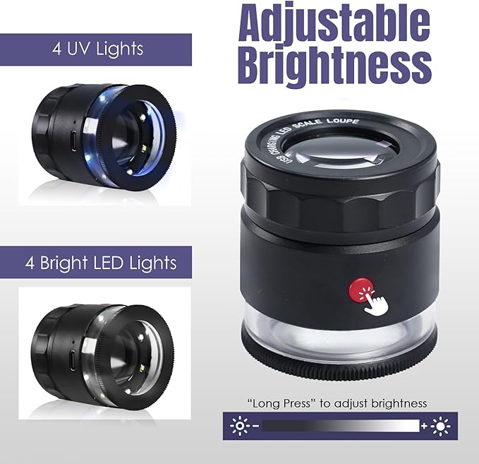 AOOFCMLLC 10X Loupe Magnifier, Jewelry Loupe Magnifier with LED Light and Scale, 10X Magnifying Glass for Gems, Coins, Stamps