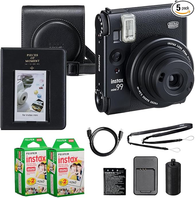 Fujifilm Instax Mini 99 Instant Film Camera Black Bundle – Includes 40‑Sheets Instax Mini Film, Protective Case, and Mini Photo Album