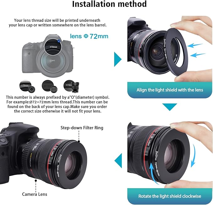 72mm to 49mm Camera Filters Ring,Step-Down Filters Ring Compatiable All Brands Ø72mm Lens to Ø49mm Camera Accessory.Made of CNC.