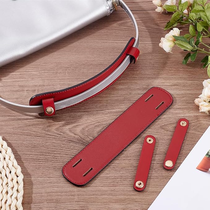 Beebeecraft 2 Sets PU Leather Strap Shoulder Pads Red Adjustable Shoulder Bag Straps Replacement Bag Handle Wraps Cushion Pressure Relief Bags Cover for Messenger Camera Purse Tote