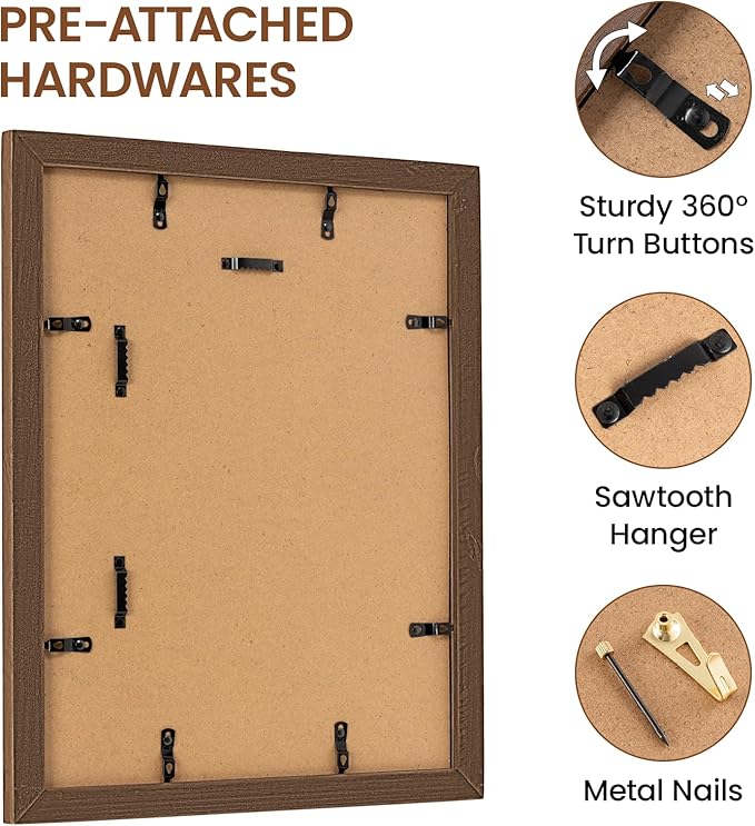 11x14 Picture Frame, USA-Sourced Walnut Wood with Tempered Glass, Display 8x10 with Mat or 11x14 Without Mat, 11 by 14 Photo Frame for Vertical & Horizontal Display, Handcrafted Wood Frame, 3 Pack
