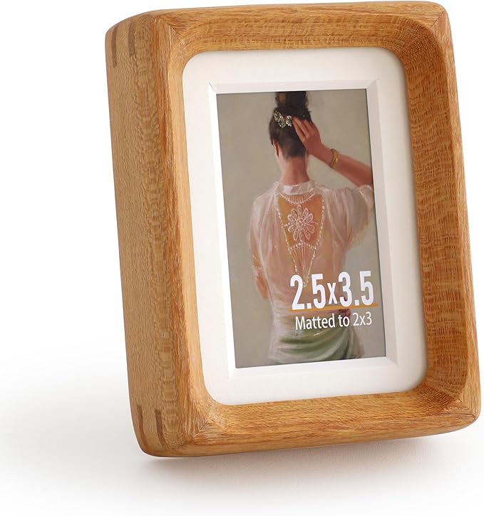 Zelvix Wooden Picture Frames, 2.5x3.5 Small Polaroid Picture Frame Matted to 2x3 with Plexiglass, Teak Solid Natural Wood Tiny Photo Frame, For TableTop and Wall Mounting