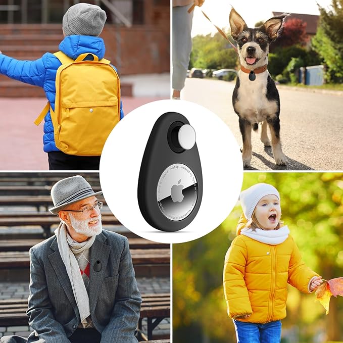 2 Pack Airtag Holder for Kids Hidden,GPS Tracker Case, Anti-Removal Airtag Silicone Case with Pins, Suitable for Children, Elderly, Pets, Backpack, Luggage (Black & Navy Blue, 2 Pack)