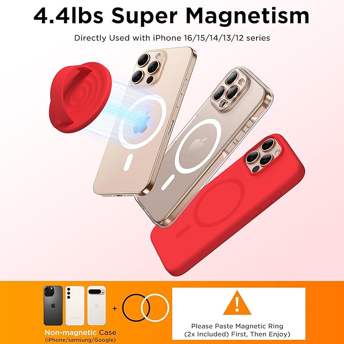 Magnetic Phone Grip Ring Holder, Liquid Silicone Magnet Cell Phone Grip Finger Loop, Compatible with Magsafe, Back of Phone for iPhone 17/16/15/14/13/12 Series, Red
