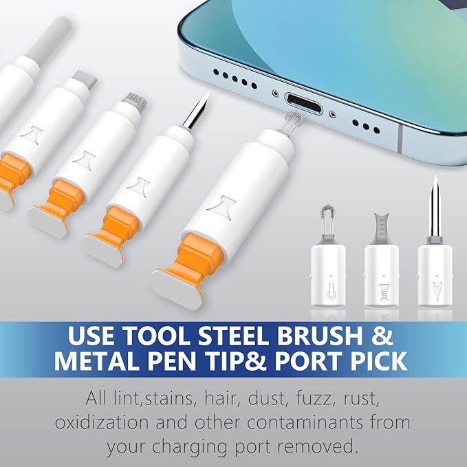 iPhone Cleaning Kit iPhone Cleaner, Phone Charging Port Cleaning, Cell Phone Repair Restore Tool for AirPod pro and iPad, Lightning Charger Cables Speaker Cleaner for Electronic Devices, White