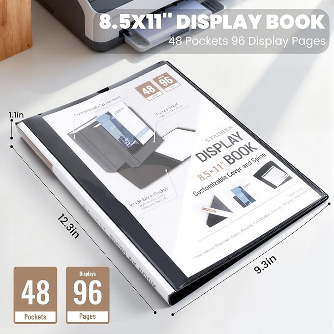 STAGEEK 48-Pocket portfolio binder display 96 pages, 8.5x11 Binder with Plastic Sleeves, Art Portfolio Folder with Clear Sheet Protectors, Presentation Book for Artwork, Document Organizer