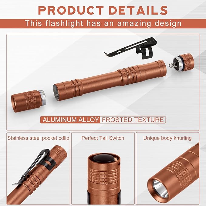 Hortsun 10 Pcs Mini Flashlight Bulk LED Pen with Pocket Small Flashlight with Clip for Outdoor Father's Day Gift for Men(5.12 Inch,Bright Color)