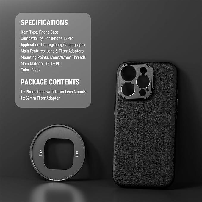 NEEWER Phone Case for 17 Pro, Modular Protective TPU/PC Phone Cover with 67mm Thread Filter Ring, 17mm Lens Backplate, T Mount Lens Adapter Compatible with Moment MagSafe iPhone 17 Pro, PA133