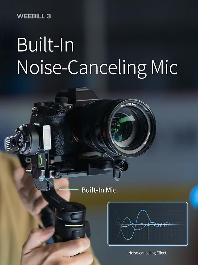 ZHIYUN Weebill 3 [Official] 3-Axis Camera Gimbal Stabilizer for DSLR and Mirrorless Camera, Nikon Sony Panasonic Canon Fujifilm BMPCC 6K, Fill Light & Mic Integration, PD Fast Charge
