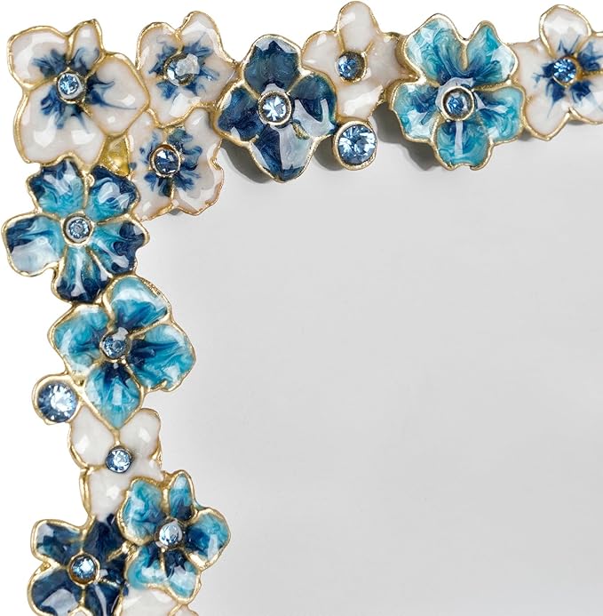 Blue Flower Picture Frame 4x6 Blossom Photo Frame for Tabletop Display, Decorative Flower Design Home Decor