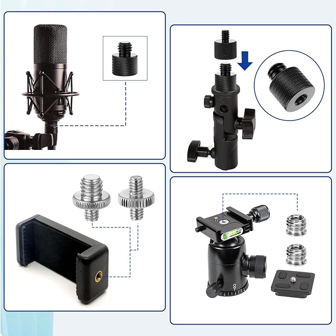 Tripod Screw Adapter 6 Pcs Aluminum Threaded Converter 1/4 Male to 3/8 Female and 3/8 Male to 1/4 Female for Tripod Camera Monitor Mic Stand Light Stand