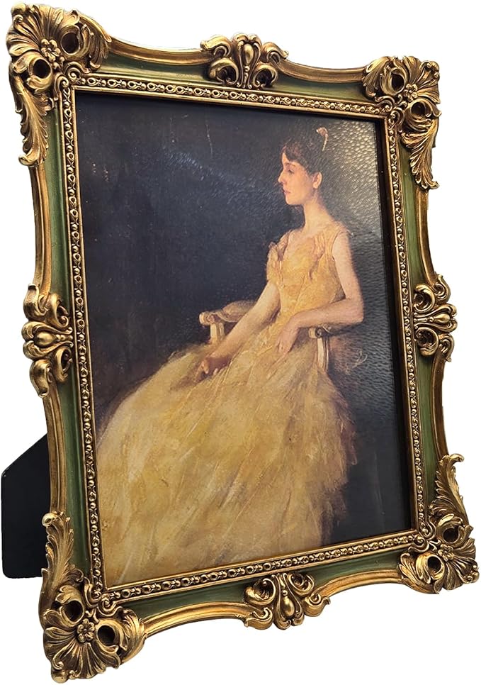 CISOO 8x10 Vintage Picture Frame Antique Ornate Green and Gold Photo Frame, for Table Top and Wall Display, Decorative Floral Design Retro Home Decor, Photo Gallery Art