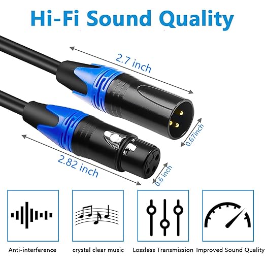 3ft XLR Cables 4 Pack, XLR Male to Female Microphone Cable, Balanced Oxygen-Free Copper (OFC) Mic Patch Cords