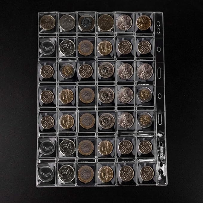 420 Pockets Coin Binders Pages - 1.14 inch Holders 10 pcs Loose-Leaf Sheets Acid-Free Collection Holders for Medallion Coin Stamp Currency Collecting Supplies 29x29mm / 1.14x1.14 inch CS03242