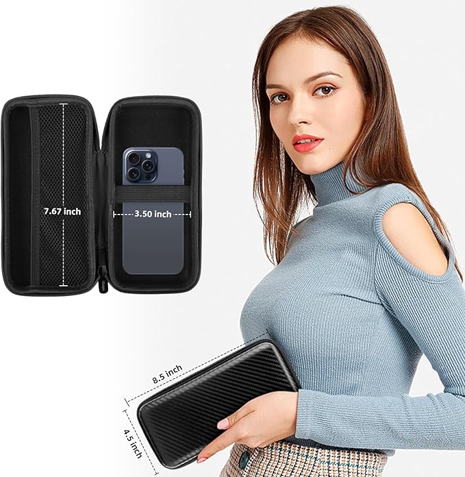iMangoo Travel Essentials Electronics Organizer Charger Case Portable Dual Zipper Shockproof Pouch Tech Purse Cord Cable Pouches Power Bank Storage Accessories Bag for Women Men,8.5x4.5x2 Fiber Black