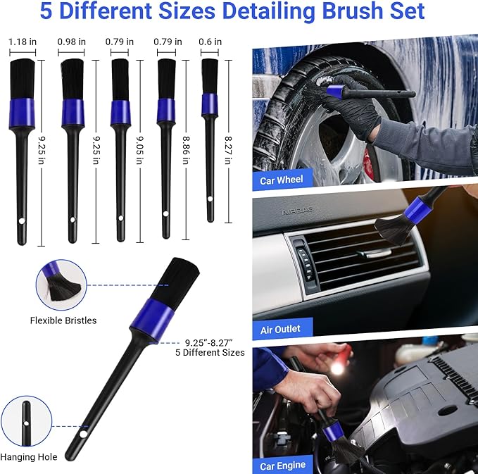 BIBIRE 26pcs Car Detailing Brush Set, Car Washing Kits with Detailing Brushes, Car Cleaning Kit Car Windshield Cleaning Accessories for Car Care, Windshield, Interior, Exterior, Air Vents, Wheels