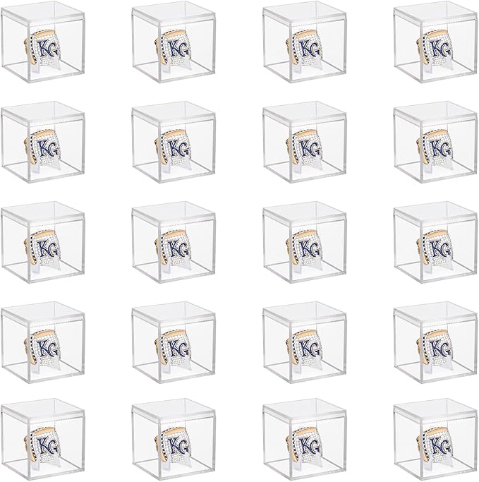 20 Pack Championship Ring Display Case Clear Acrylic Ring Case Display Box for Sports Baseball Softball Football Golf Single Ring Coin Holder Stand, 2.16 Inch