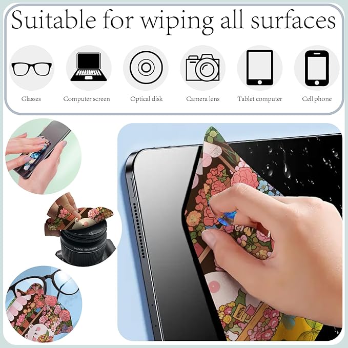 CREATCABIN 6 Packs Cute Bear Glasses Cleaning Cloth Microfiber Cloth Soft Multi-Color Cleaner Sunglasses Reusable Thicken Wipes Cloths for Eyeglasses Camera Cell Phone Lens Screens Glasses 6 x 6 Inch