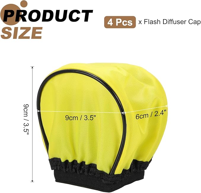 PATIKIL 3.5" x 2.4" Soft Mini Flash Diffuser Cap, 4 Pack Universal Elastic Flash Diffuser Cover for DSLR Camera Flashlight, Yellow