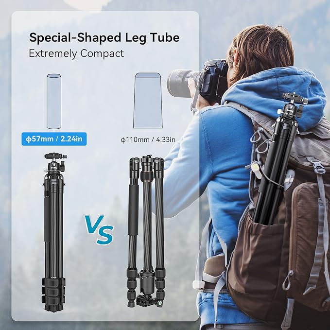 SmallRig AP-10 Carbon Fiber Tripod, 52.4" Lightweight Compact Camera Tripod with Detachable Monopod, 360° Ball Head, Quick Release Plate, Payload 26.5 lbs, for Canon for Sony, DSLR Camera, Phone-4060