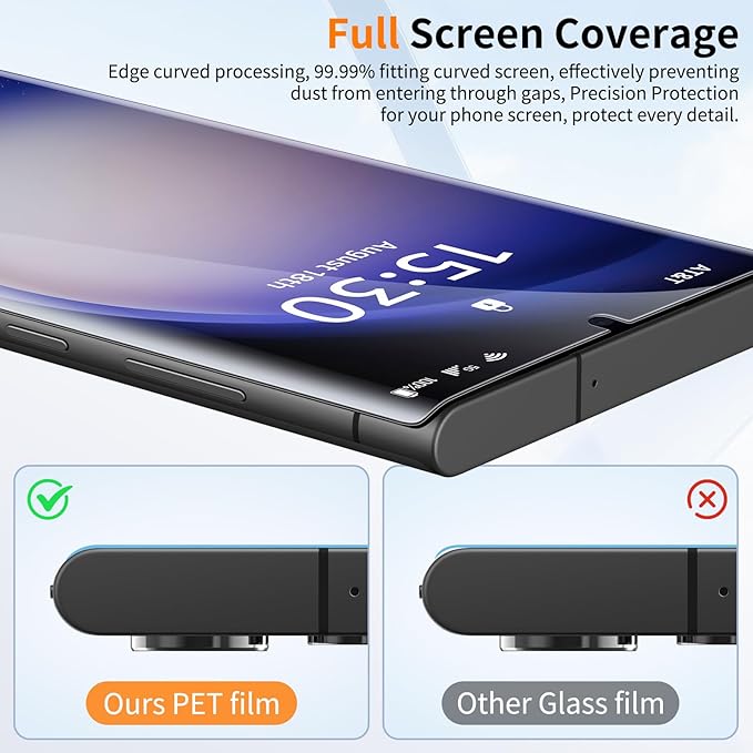 posidentists Screen Protector for Galaxy S23 Ultra, 2 Pack PET Film [Not Glass],HD Clear,Auto Dust-Elimination Installation, S22 Ultra Screen Protector [12Ft Military-Grade Shatterproof] Case Friendly