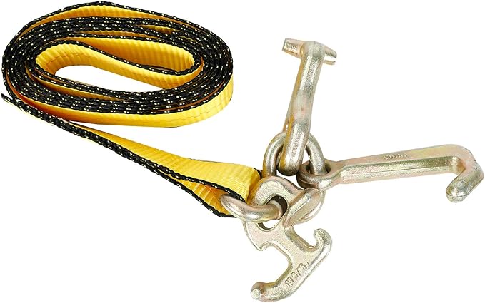Fekuar 4Pcs 2" x 8' Truck Winch Tie Down Straps with RTJ Cluster Hook Heavy Duty Webbing Complete RTJ Strapes 3 Chain Link RTJ Cluster Hook Towing Truck Anchor Wrecker Tie Down