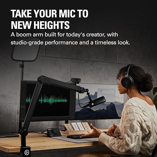 Elgato Wave Mic Arm – Studio Boom Arm for Streaming & Podcasting, with Cable Channels, Desk Clamp, Riser Extension – for USB & XLR Microphones