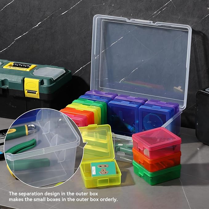 novelinks Stackable Plastic Clear Storage Box Containers with Latching Lid - Art Craft Supply Organizer Storage Containers for Pencil Box,Crayon, Jewelry (18 Pack Colorful Small)